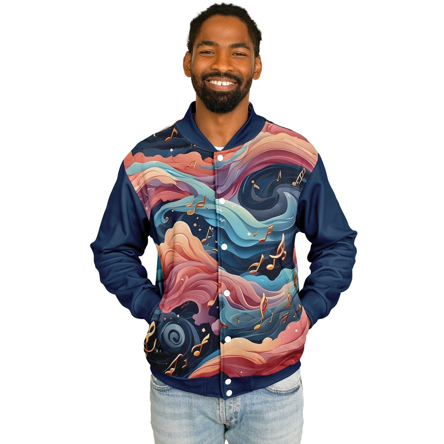 Musical Rainbow Baseball Jacket - Custom Bomber Jacket with Artistic Print