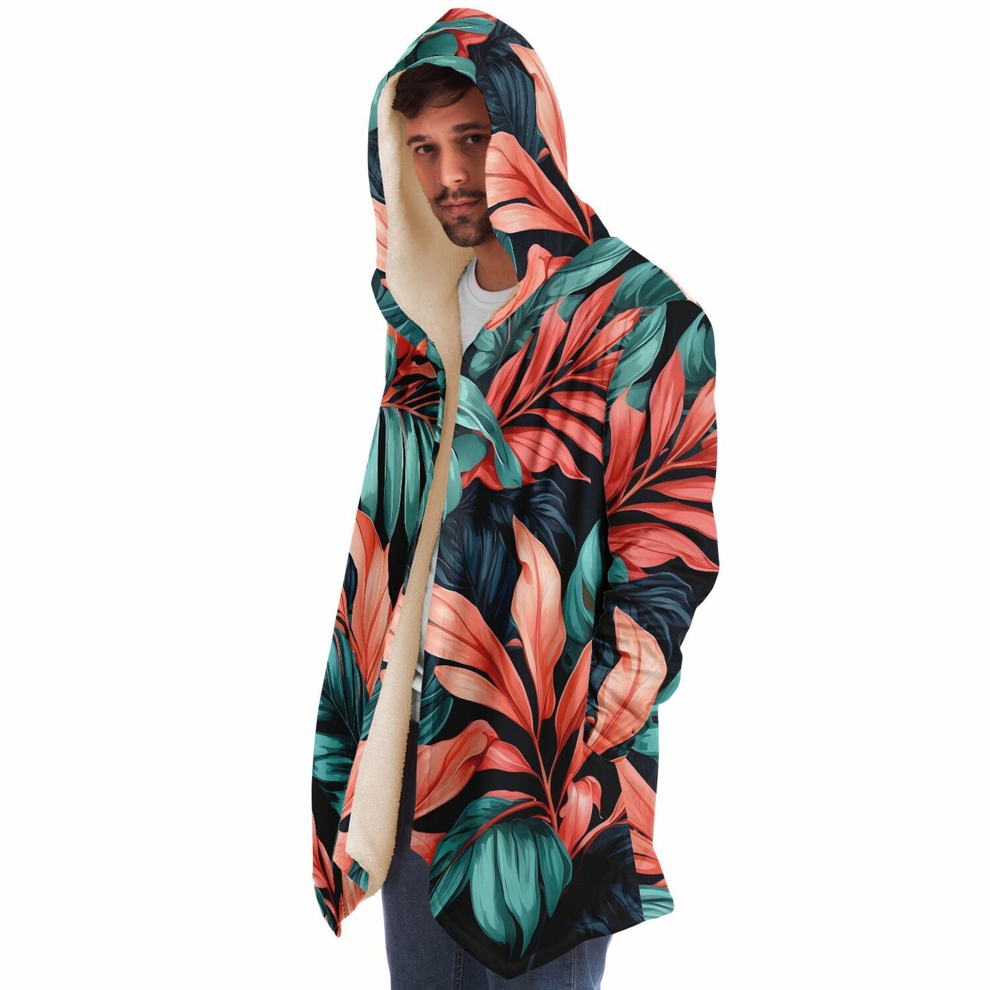Festival Style Hooded Cloak - Fleece Cloak with Bold Floral Patterns