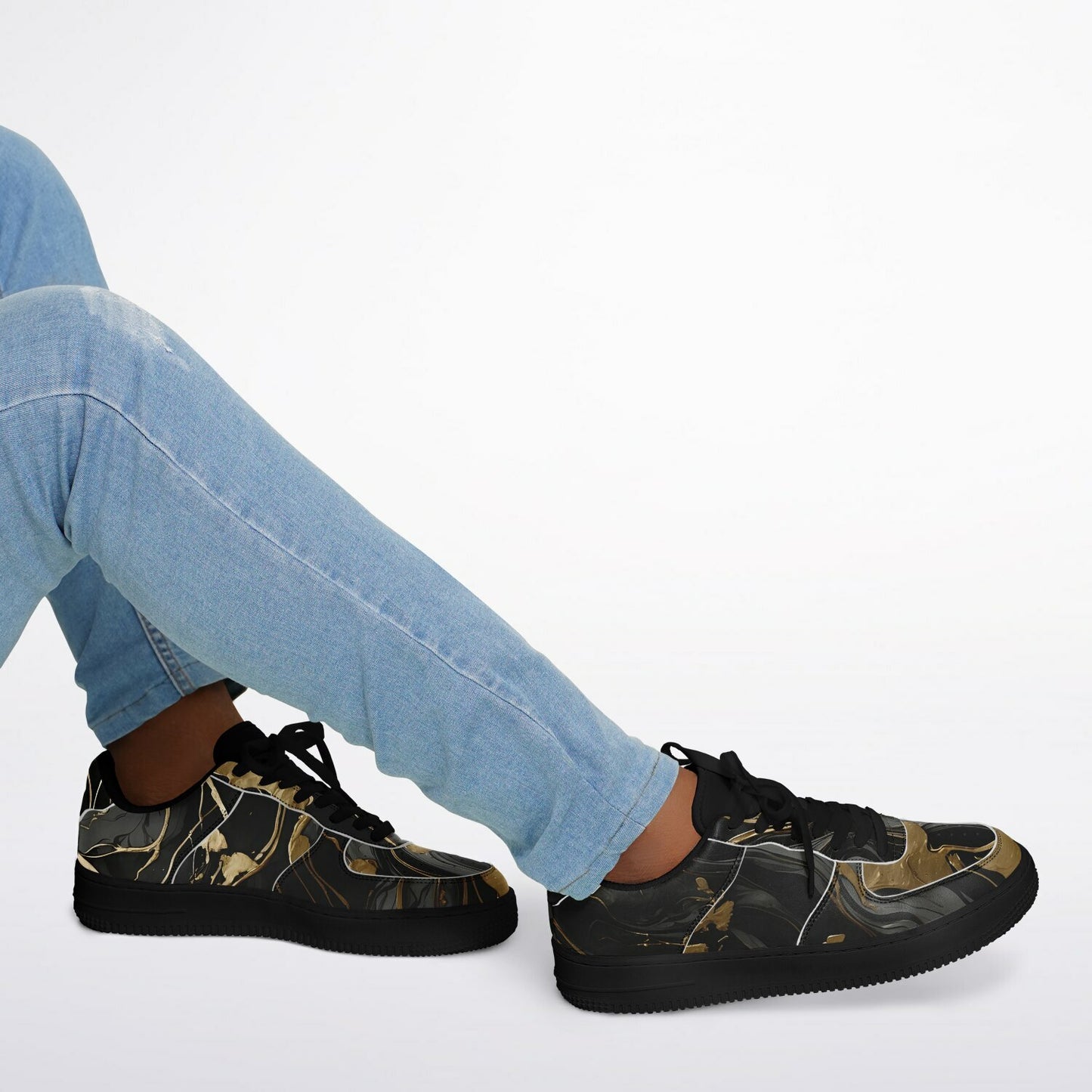 Black & Gold Marble Festival Shoes - Rave Shoes with Durability in Abstract Marble Pattern