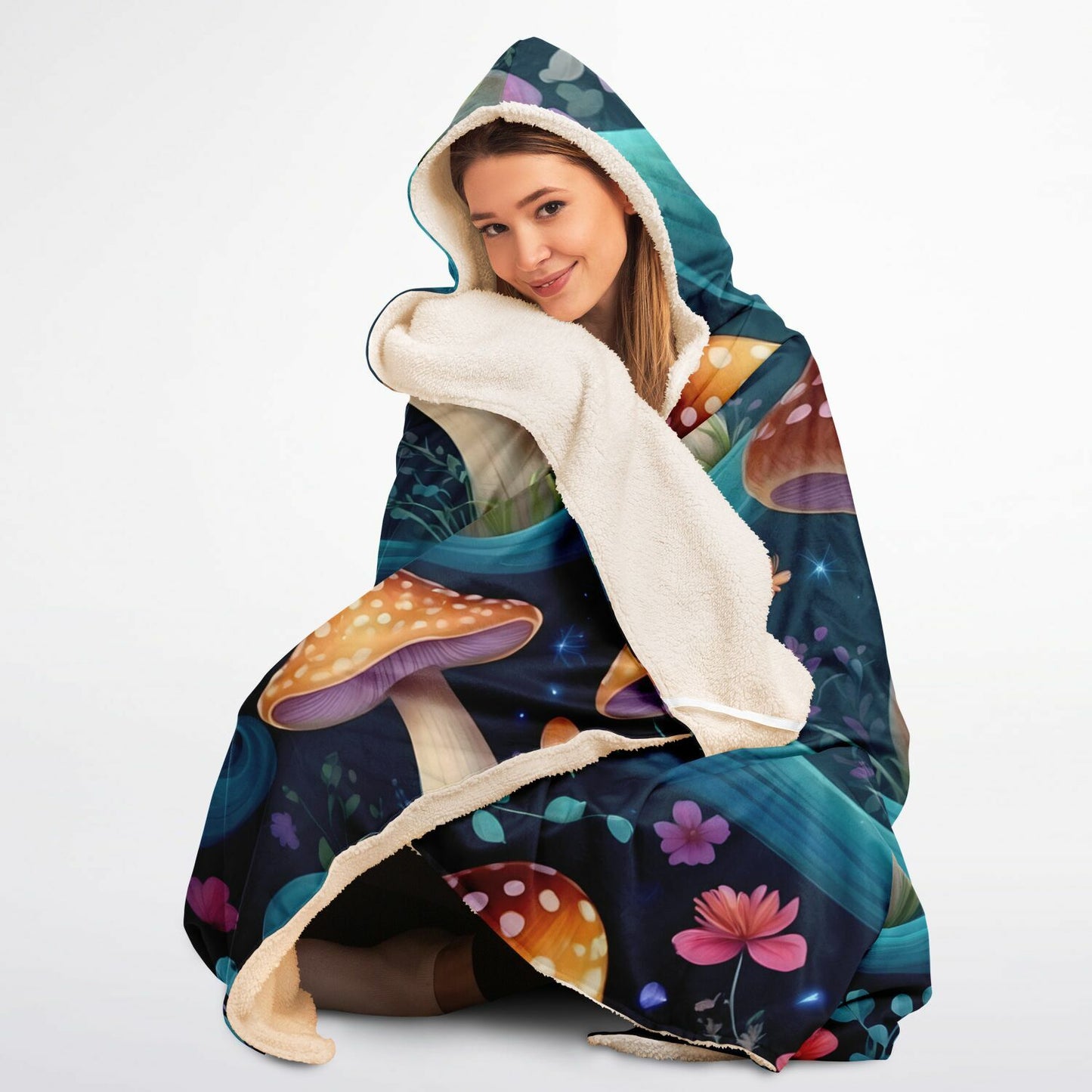Magical Mushrooms Hooded Blanket - Ultra-Soft Hoodie Blanket with Mushroom Pattern