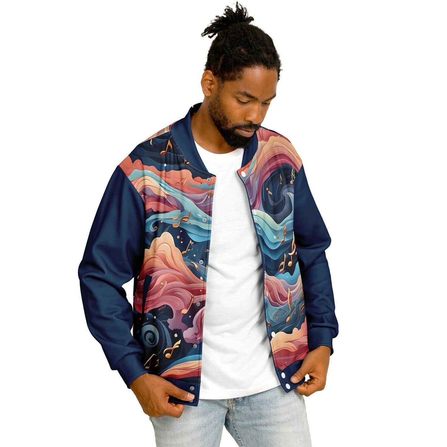 Musical Rainbow Baseball Jacket - Custom Bomber Jacket with Artistic Print