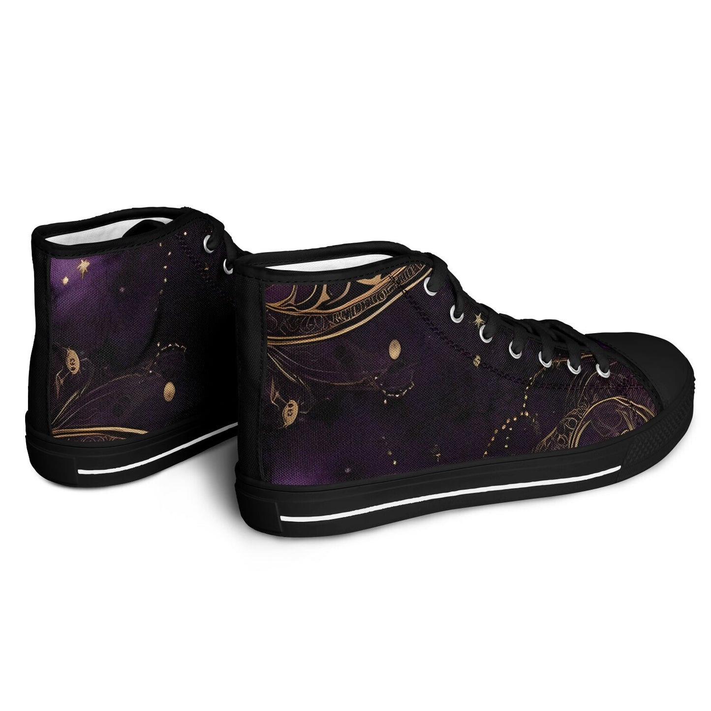 Celestial Purple High Tops - Rave Shoes with Purple and Gold Accents, Magical Vibes