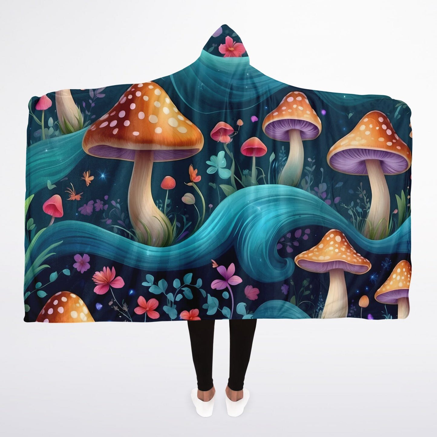 Magical Mushrooms Hooded Blanket - Ultra-Soft Hoodie Blanket with Mushroom Pattern