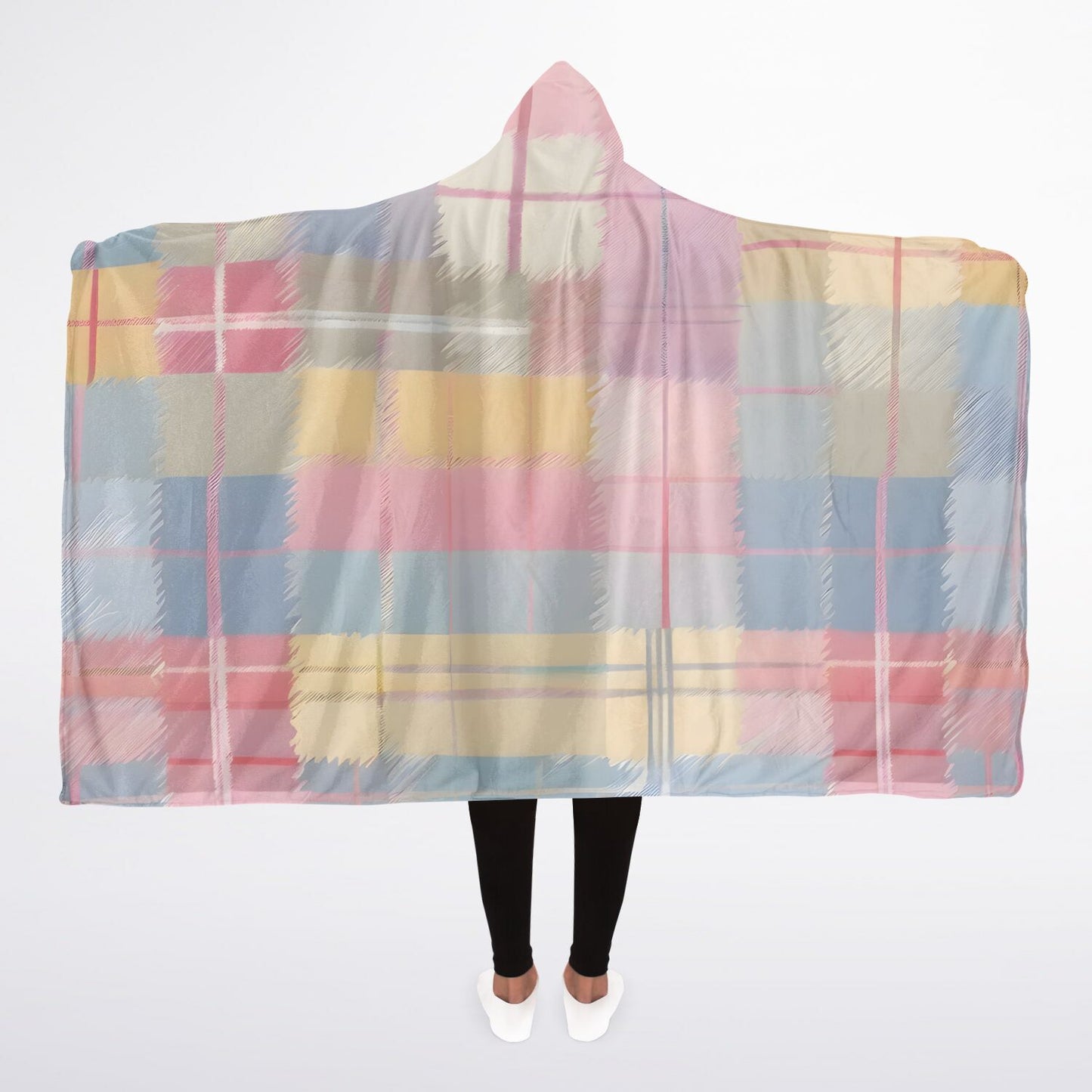 Pastel Tartan Hooded Blanket - Festival Blanket - Fleece Blanket