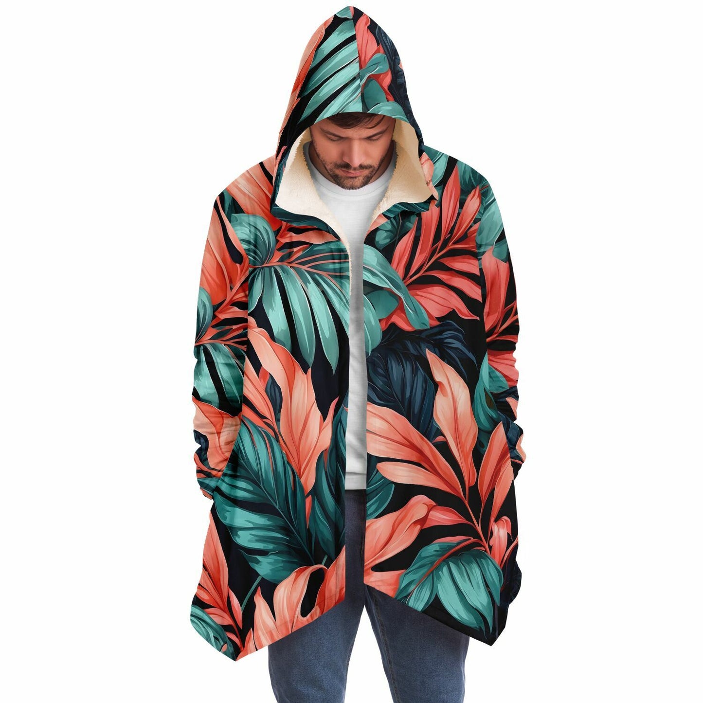 Festival Style Hooded Cloak - Fleece Cloak with Bold Floral Patterns