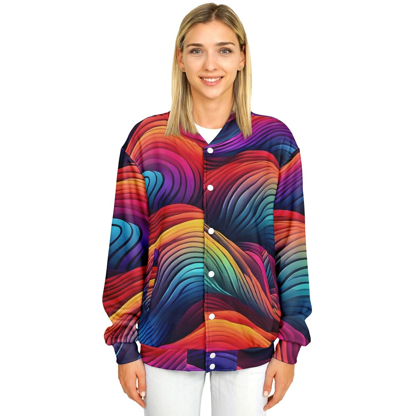 Neon Rainbow Baseball Jacket - Custom Bomber Jacket with Artistic Print