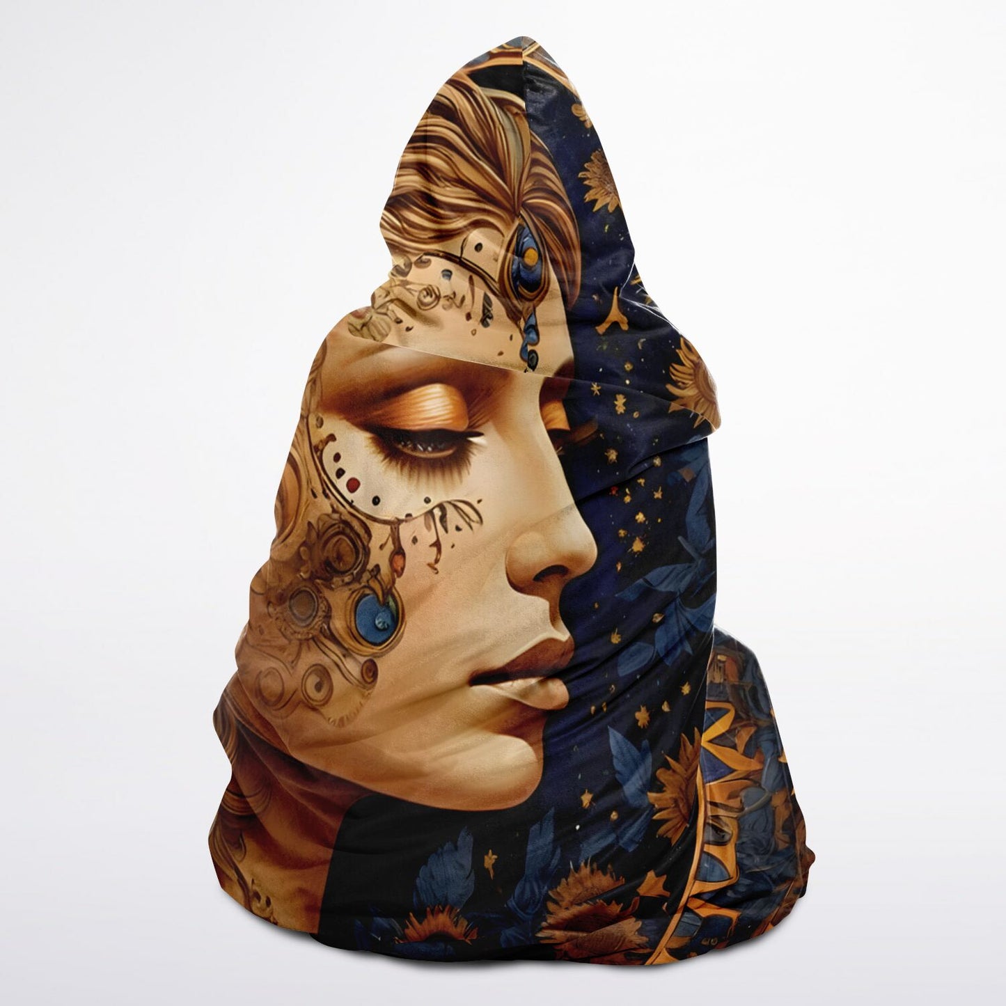 Boho Hooded Blanket - Festival Style Sherpa Fleece with Boho Woman Artwork