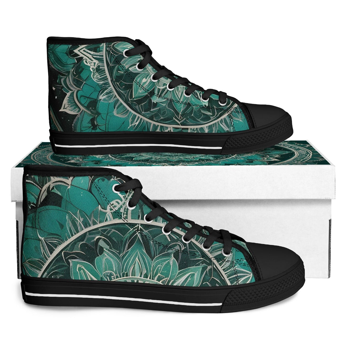 Green Mandala High Tops - Rave Shoes with A Bold Style and All-Day Comfort