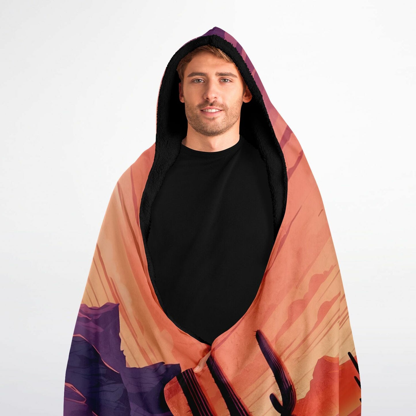 Festival Desert Hooded Blanket - Sherpa Fleece with Dusk Rave Vibes