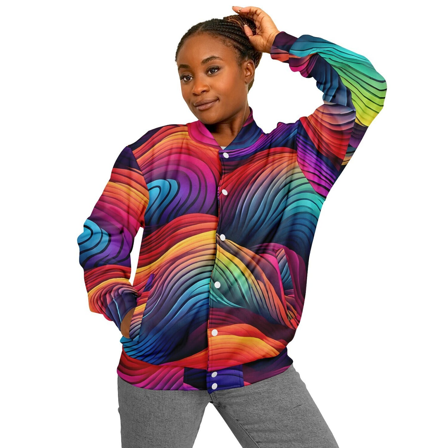 Neon Rainbow Baseball Jacket - Custom Bomber Jacket with Artistic Print