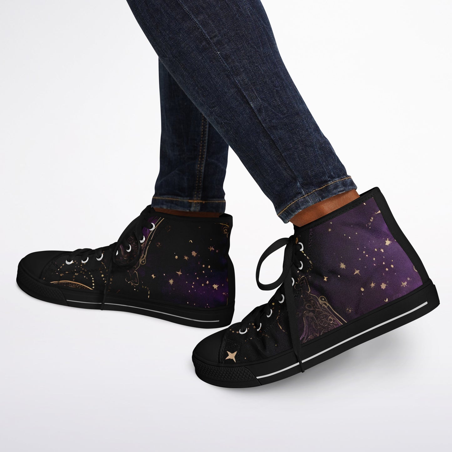Celestial Purple High Tops - Rave Shoes with Purple and Gold Accents, Magical Vibes