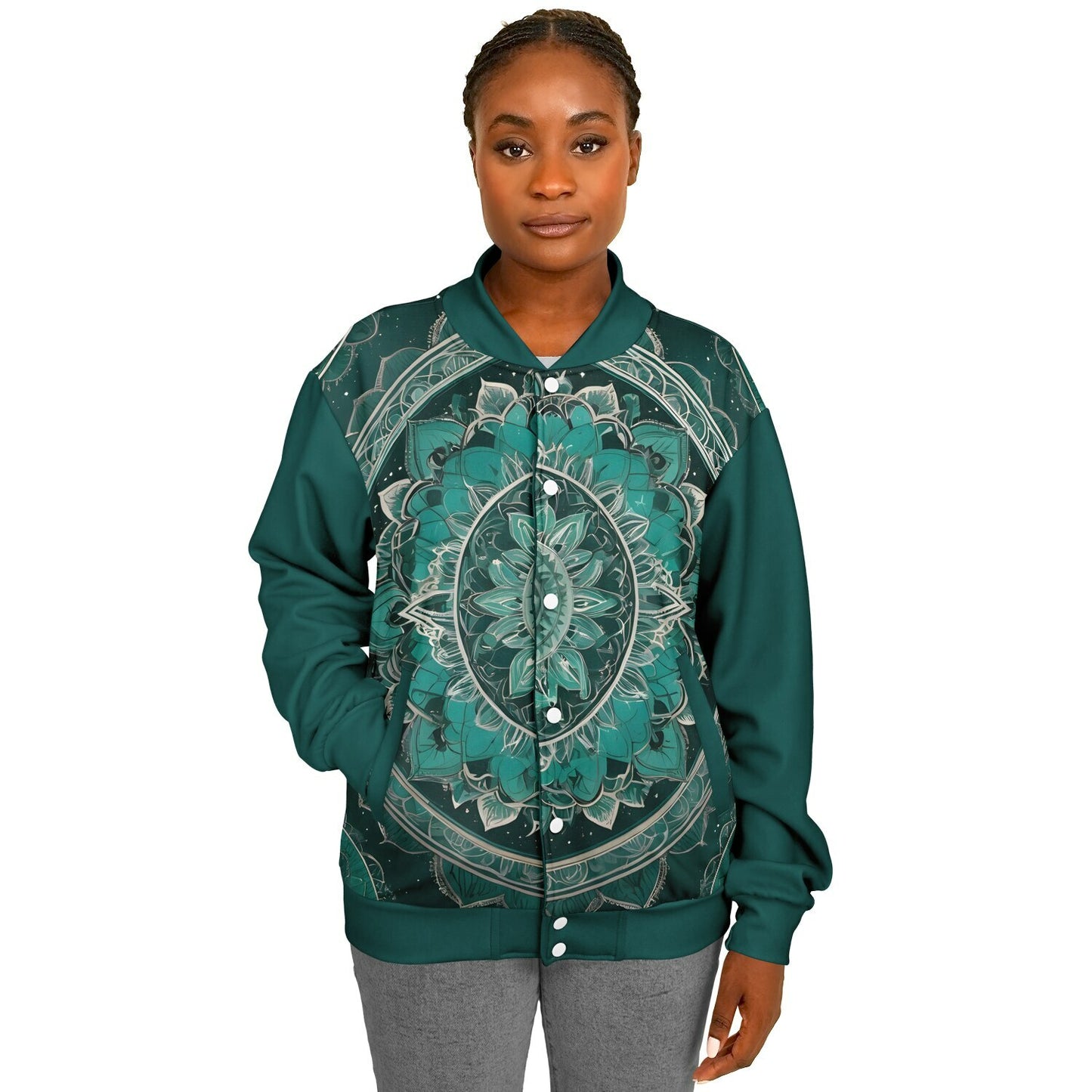 Green Mandala Baseball Jacket - Custom Bomber Jacket with Artistic Print