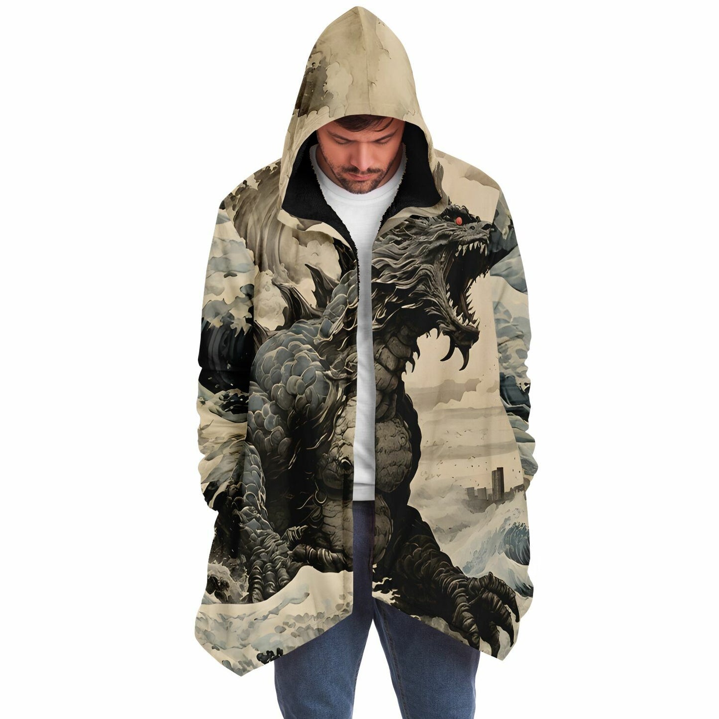 Godzilla Hooded Cloak - Sherpa Fleece with Fantasy Monster design