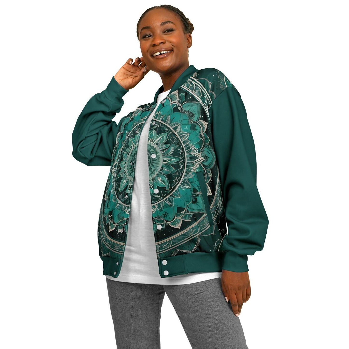 Green Mandala Baseball Jacket - Custom Bomber Jacket with Artistic Print