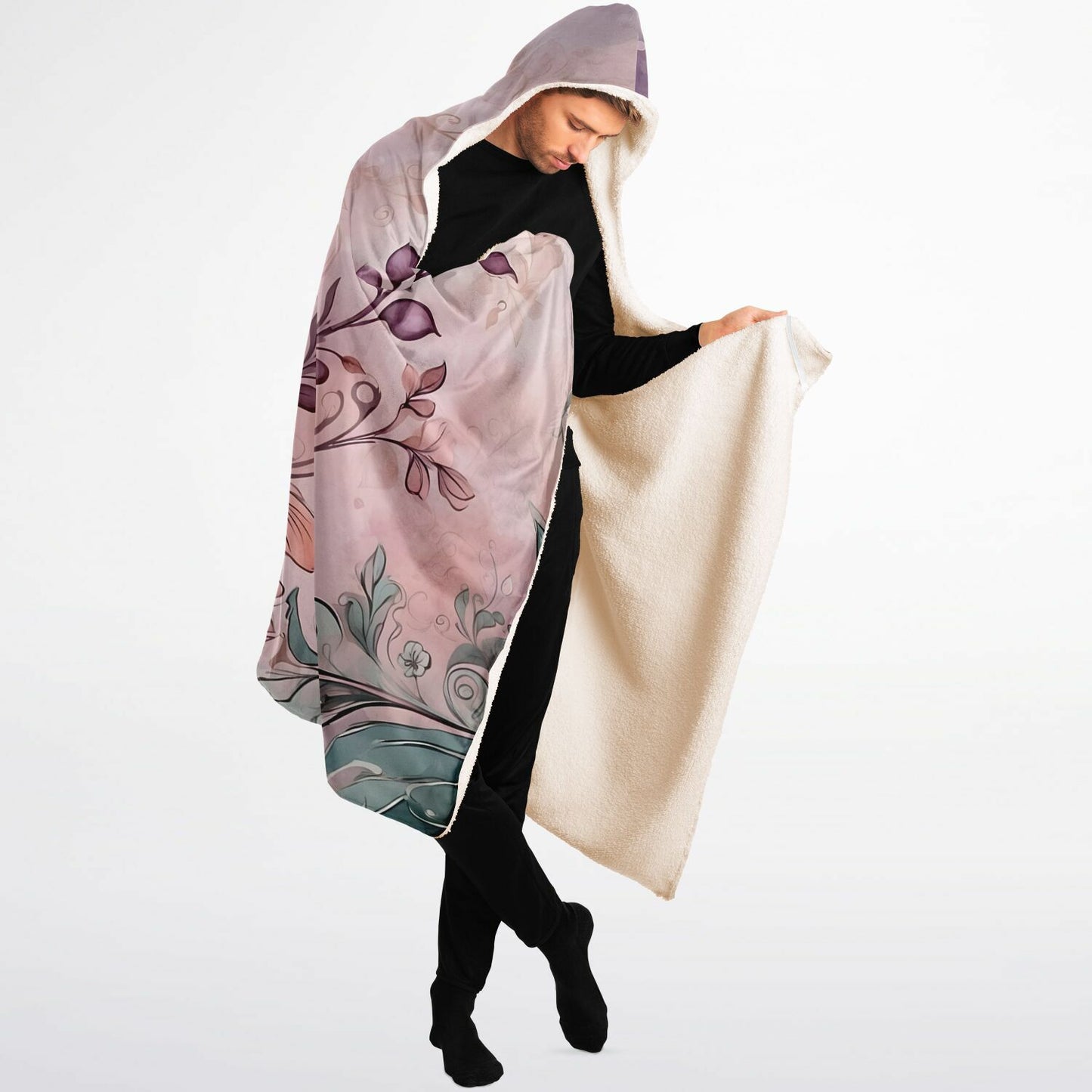 Lavender Festival Hooded Blanket - Fleece Blanket with Boho Floral Print