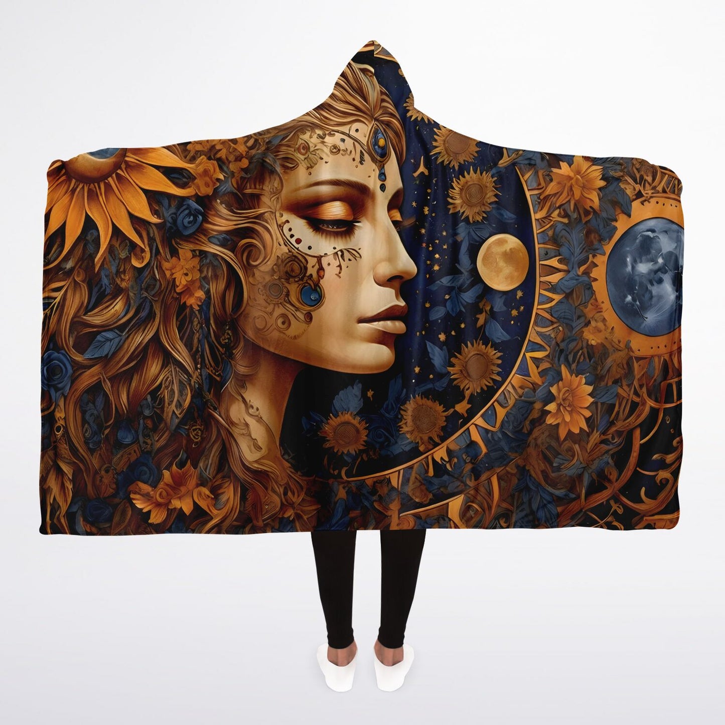 Boho Hooded Blanket - Festival Style Sherpa Fleece with Boho Woman Artwork
