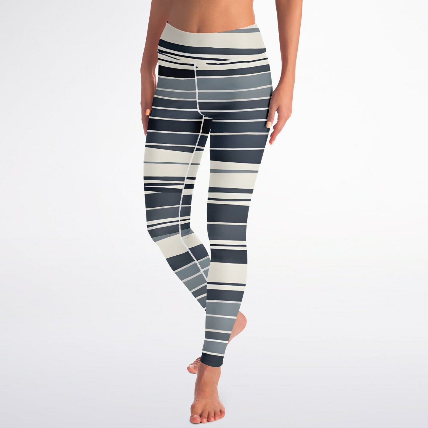 White & Blue Lines Yoga Leggings