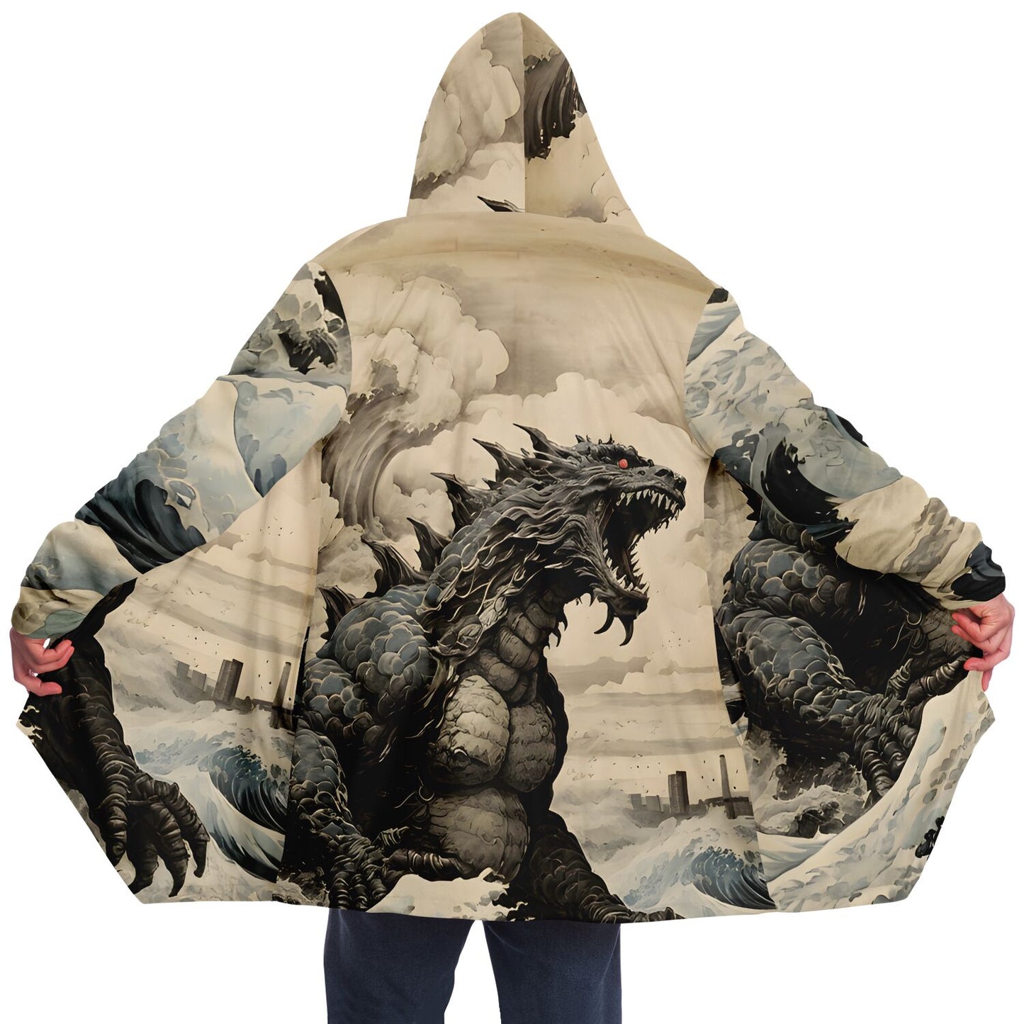 Godzilla Hooded Cloak - Sherpa Fleece with Fantasy Monster design
