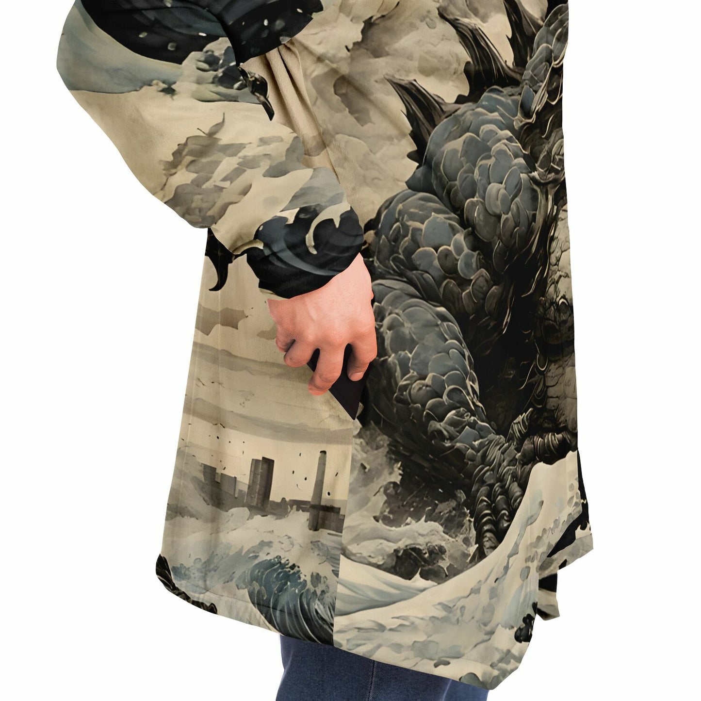 Godzilla Hooded Cloak - Sherpa Fleece with Fantasy Monster design