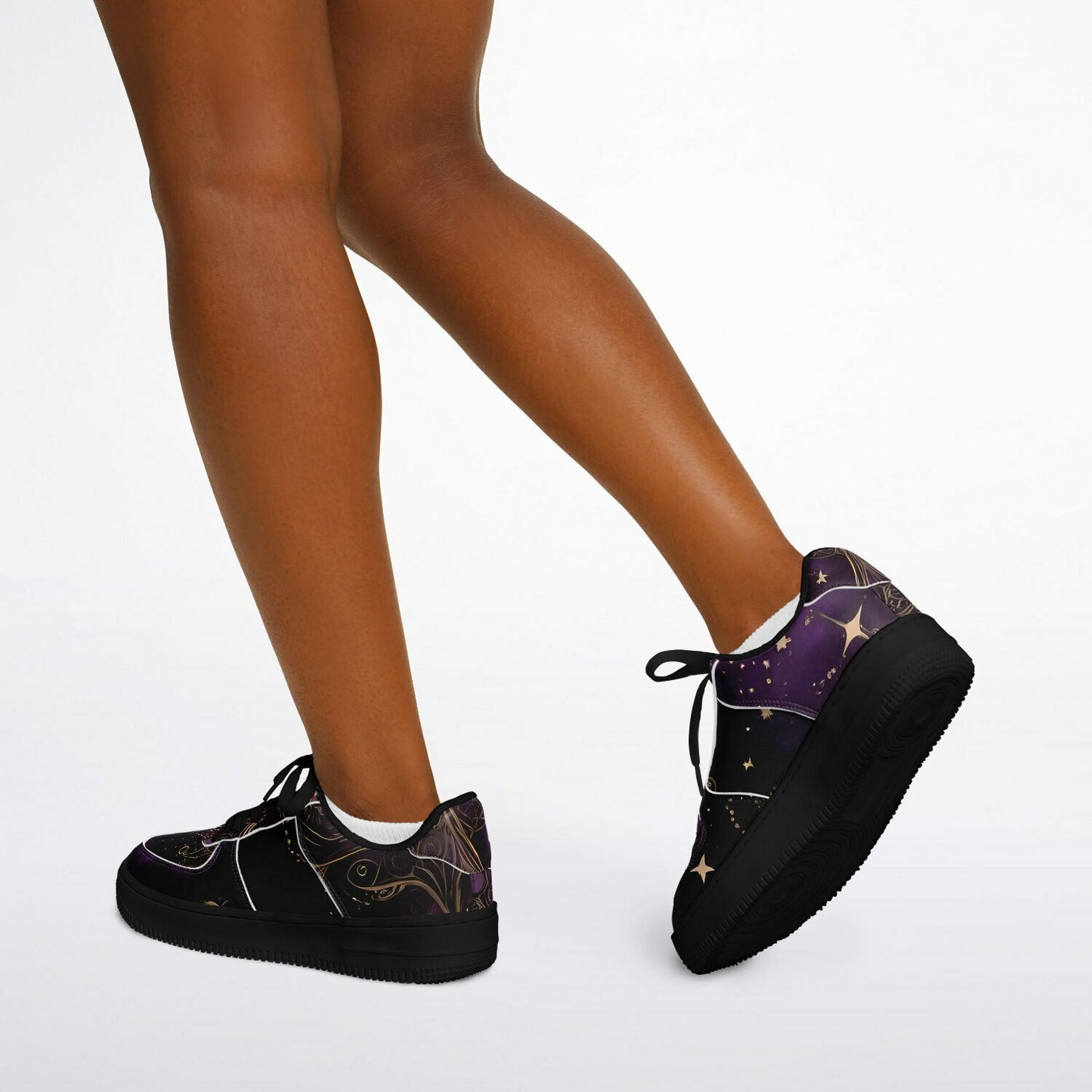 Celestial Purple Boho Rave Shoes - Durable Festival Trainers with Purple and Gold Accents