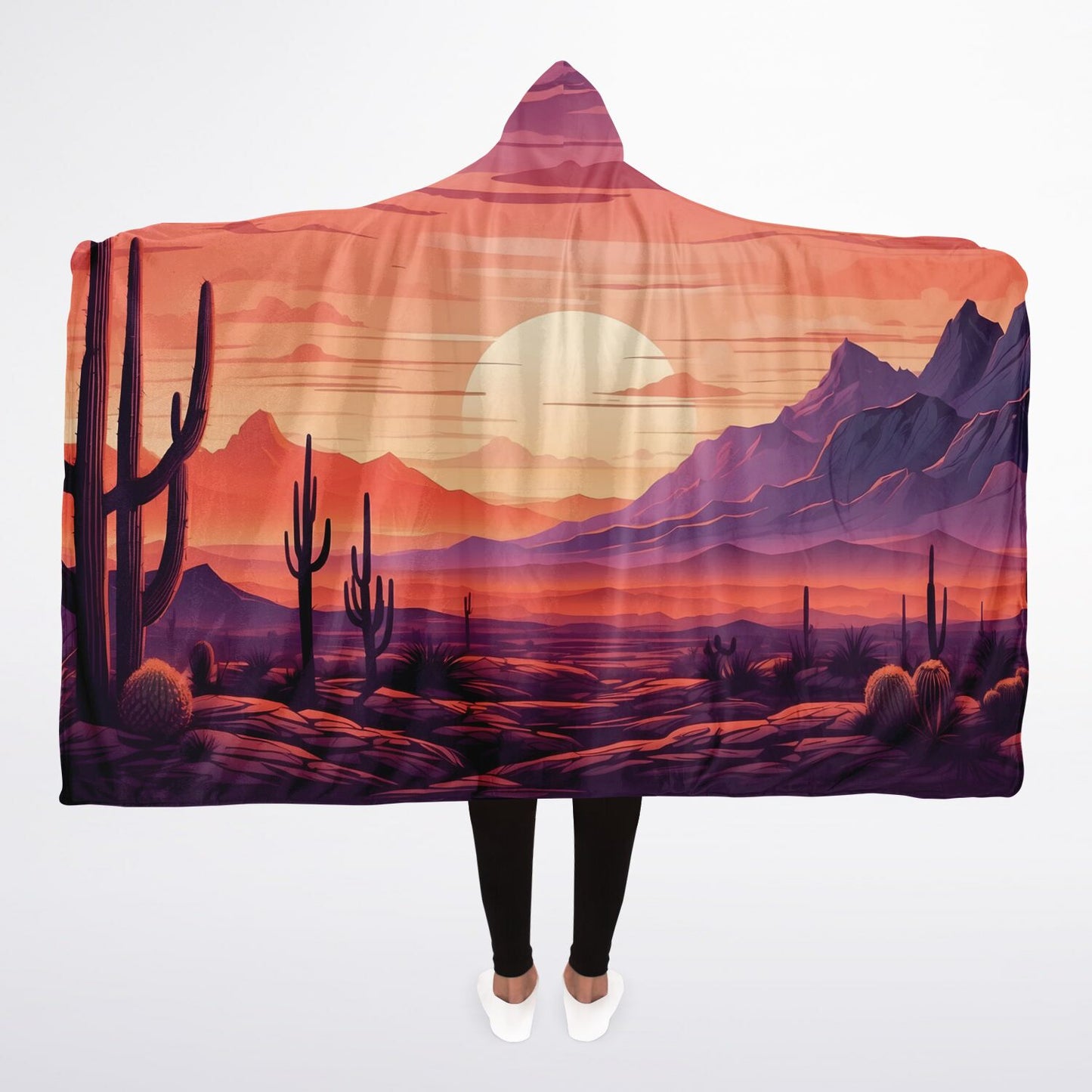 Festival Desert Hooded Blanket - Sherpa Fleece with Dusk Rave Vibes
