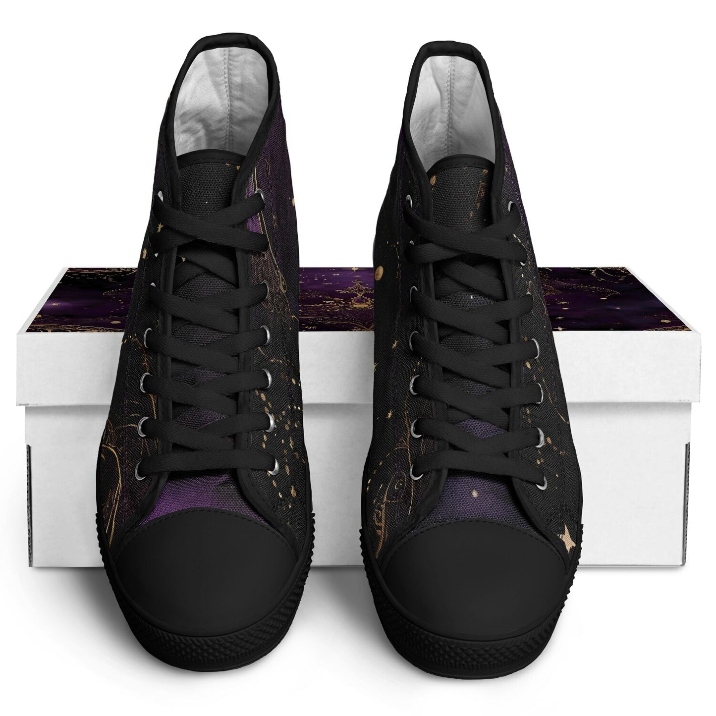 Celestial Purple High Tops - Rave Shoes with Purple and Gold Accents, Magical Vibes