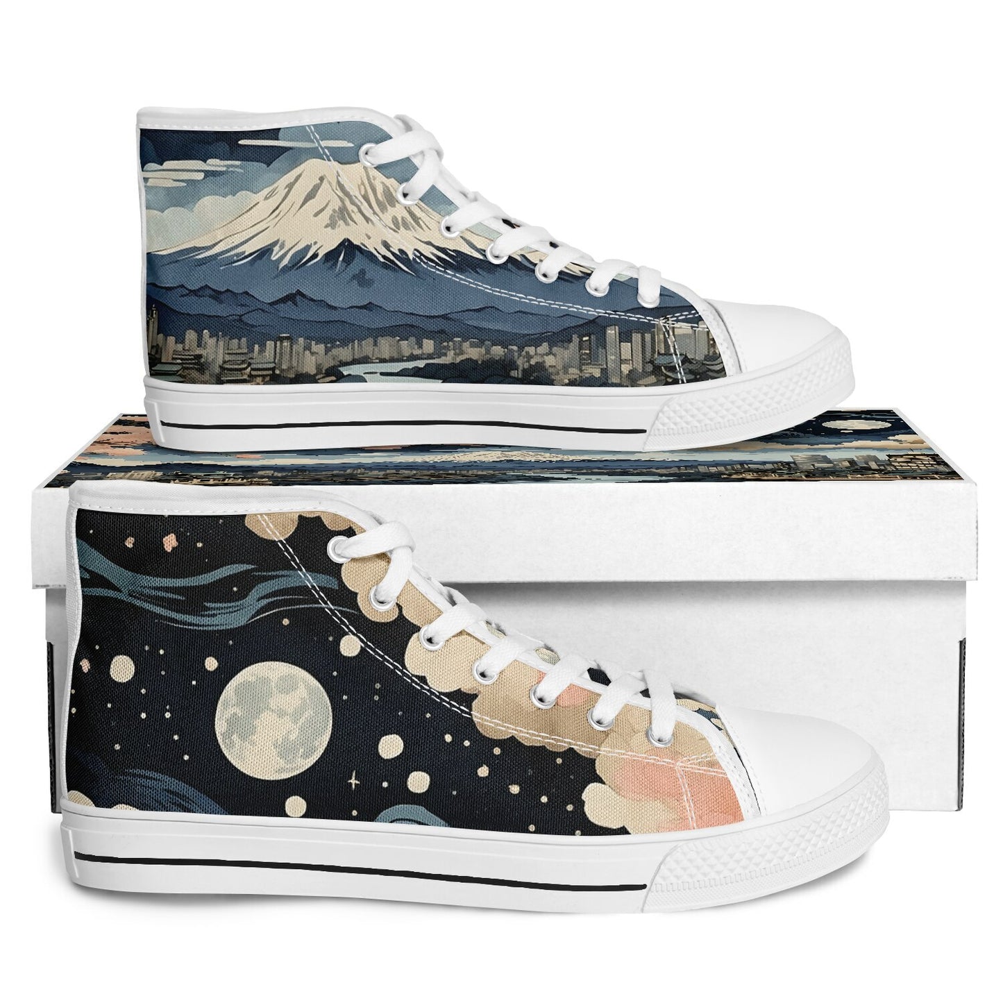 Kyoto Fantasy High Tops - Fashion Sneakers with Japanese Anime Art Rave Shoes