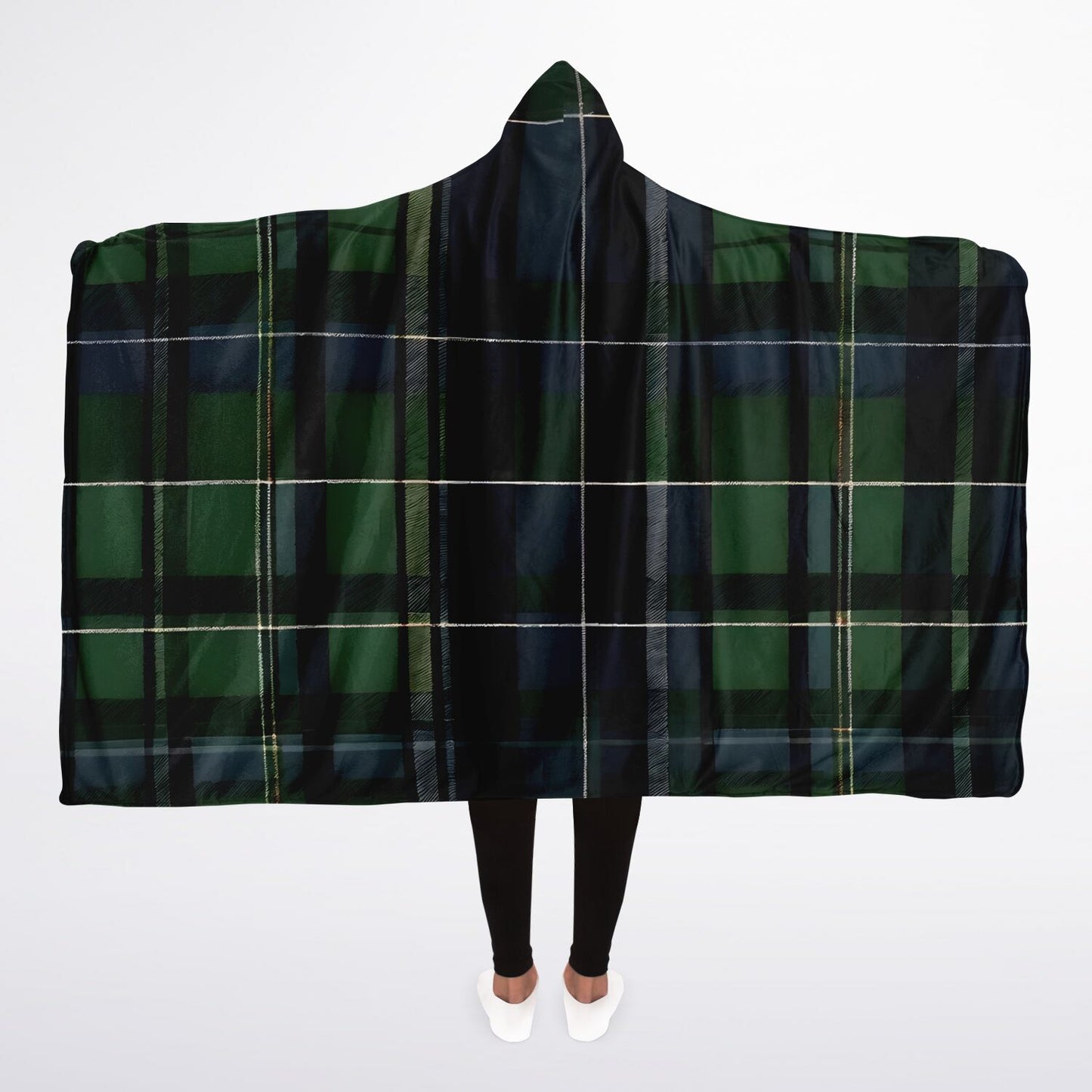 Green Tartan Hooded Blanket - Festival Blanket - Fleece Blanket