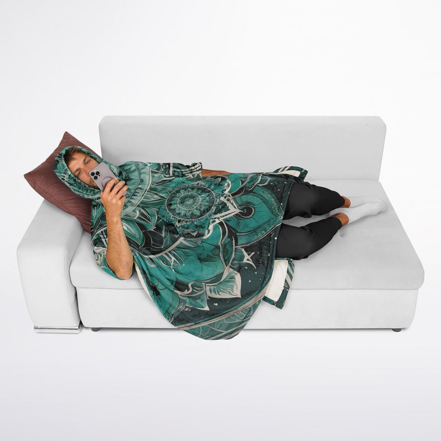 Green Mandala Flannel Blanket Poncho - Fleece Festival Poncho