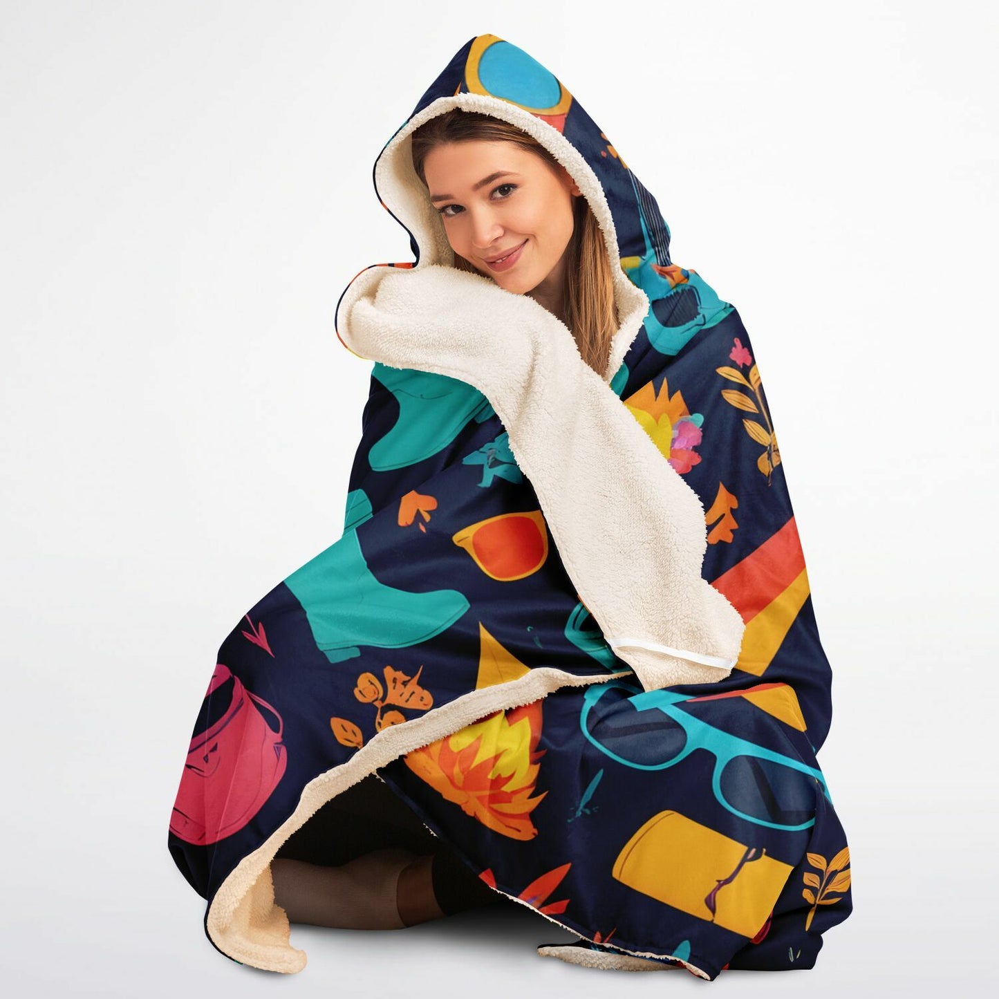 Festival Life Hooded Blanket - Ultra-Soft Hoodie Blanket with Festival Icons Pattern