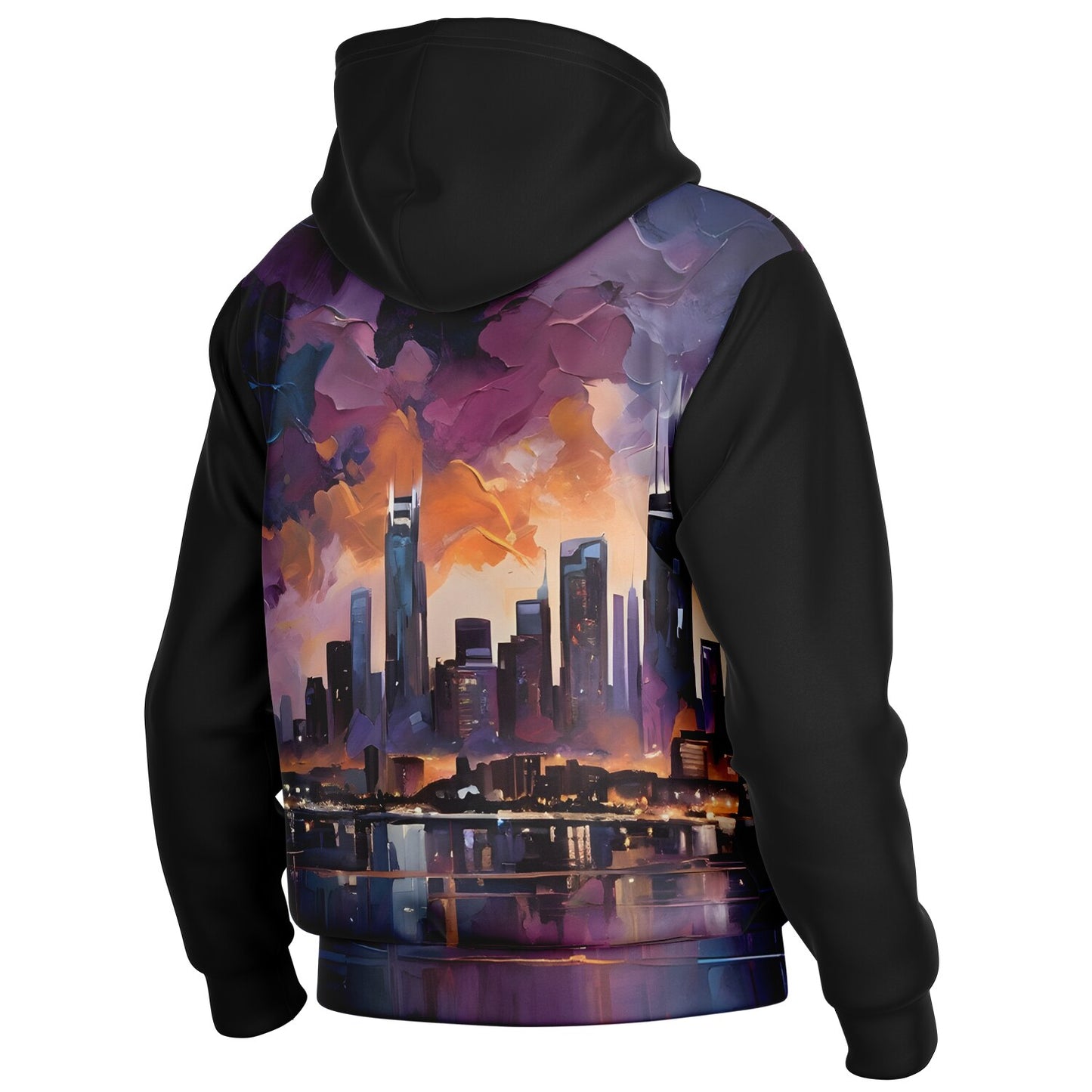 Rave City Hoodie Jacket - Durable Streetwear Bomber Jacket with City Art Pattern