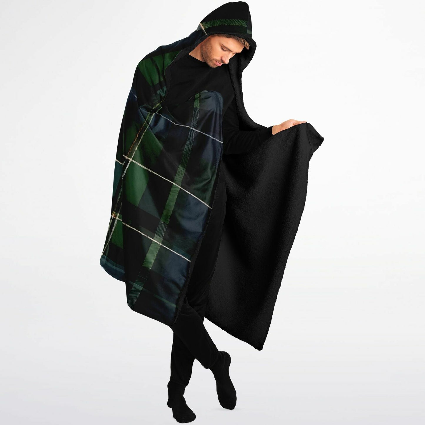 Green Tartan Hooded Blanket - Festival Blanket - Fleece Blanket