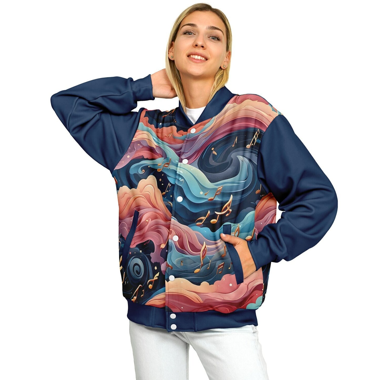 Musical Rainbow Baseball Jacket - Custom Bomber Jacket with Artistic Print