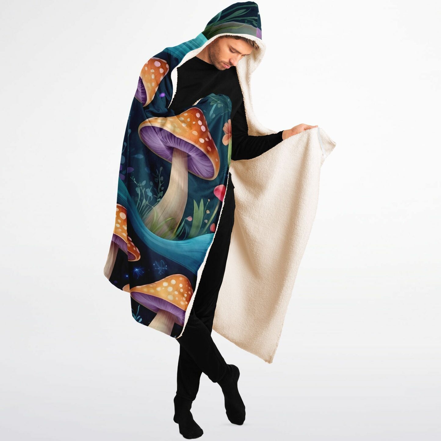 Magical Mushrooms Hooded Blanket - Ultra-Soft Hoodie Blanket with Mushroom Pattern