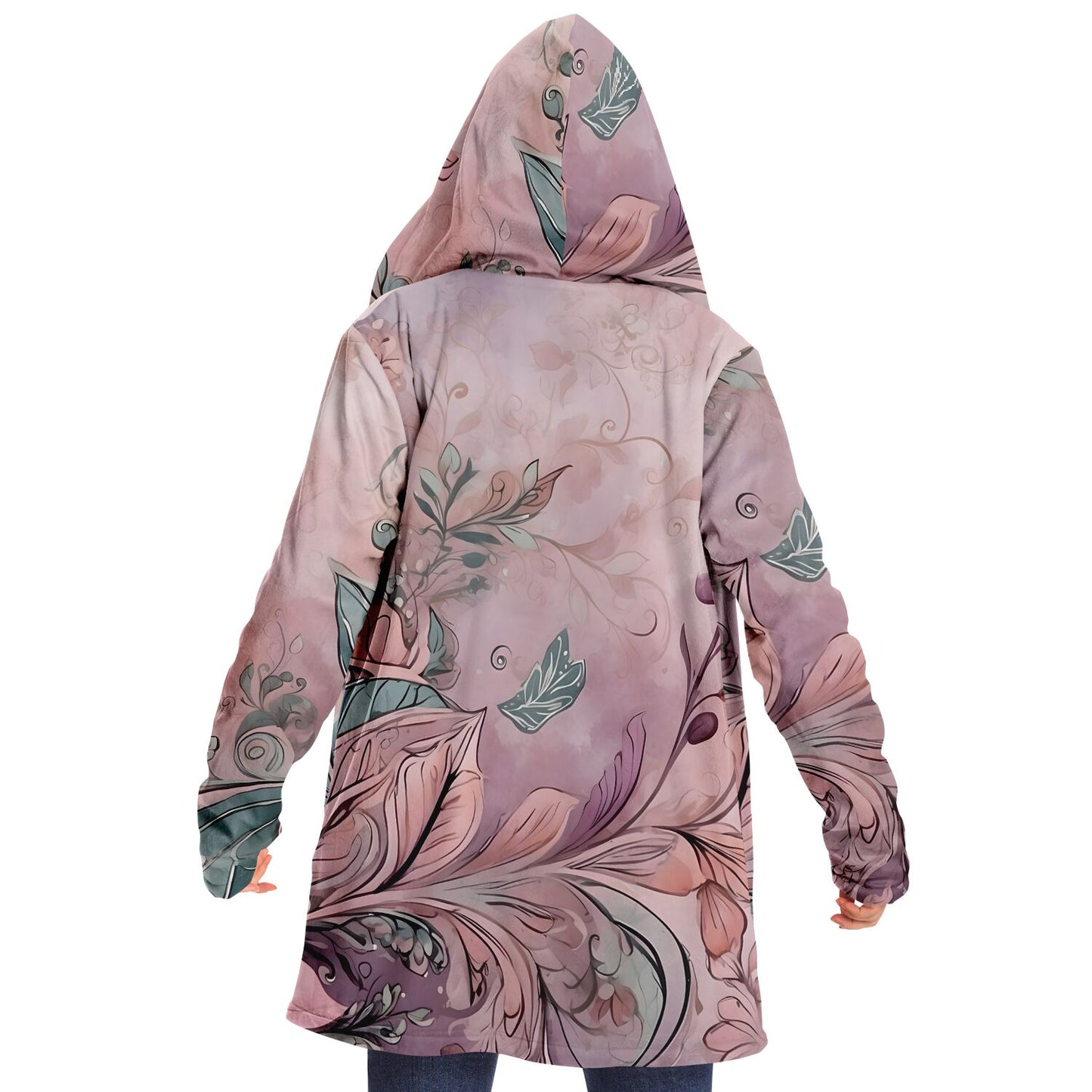 Floral Hooded Cloak - Sherpa Fleece with Boho Pastel Flower Design