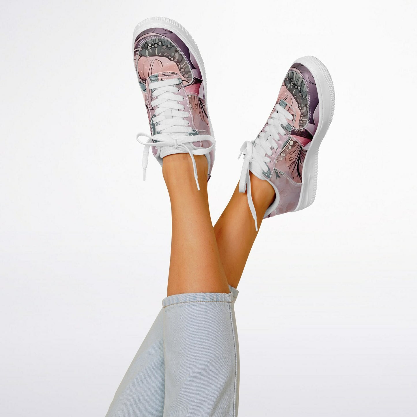 Lavender Boho Flowers Festival Trainers - Durable Rave Shoes with Pastel Floral Pattern