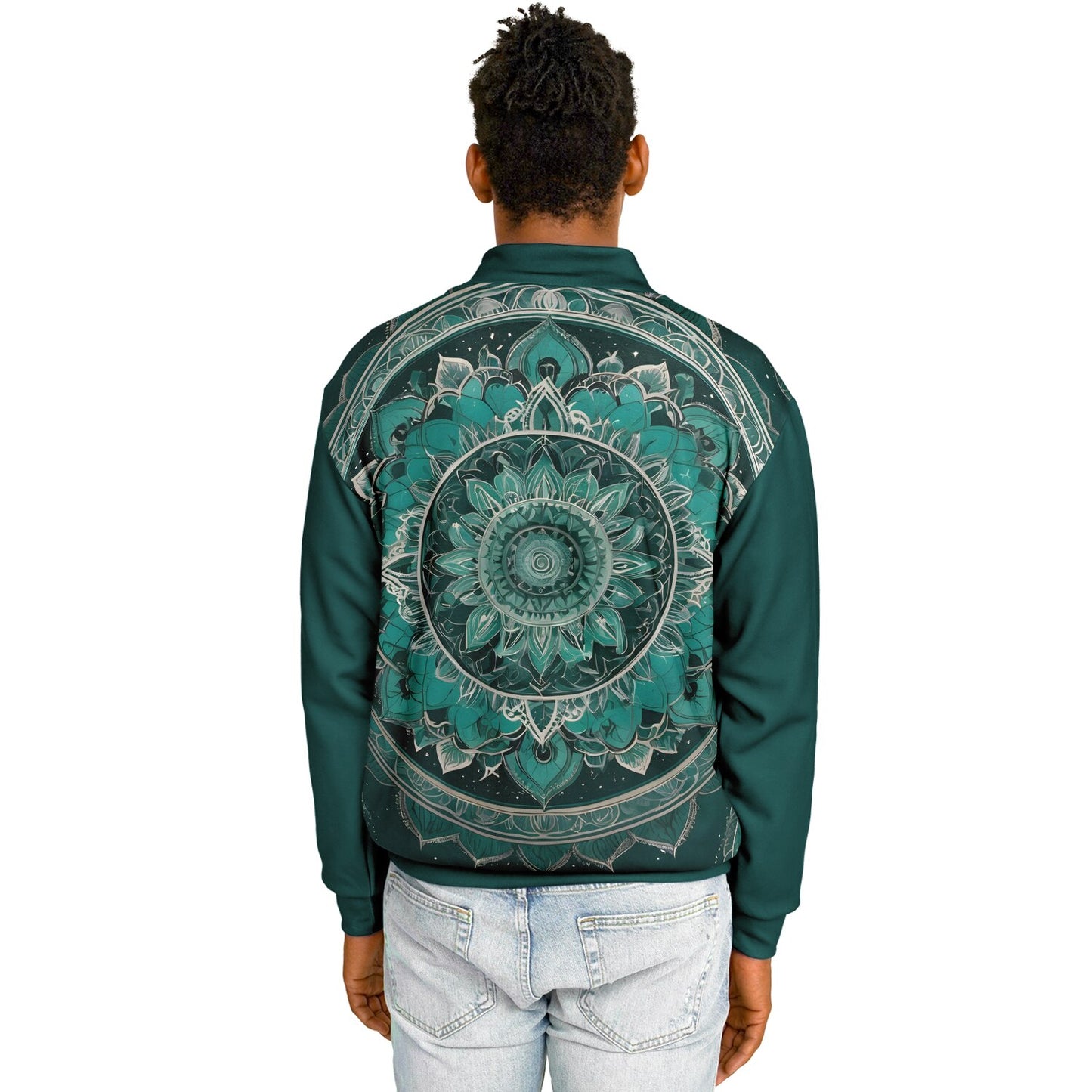 Green Mandala Baseball Jacket - Custom Bomber Jacket with Artistic Print