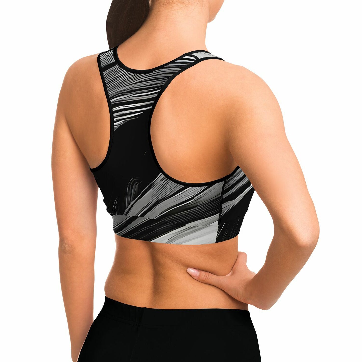 Black & White Swirl Sports Bra