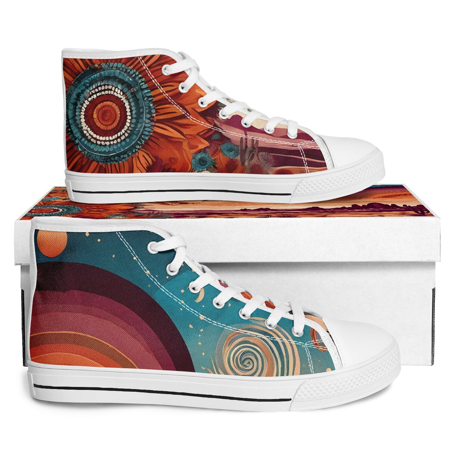 Boho Desert High Tops - Rave Shoes with Festival Desert Print and Bright Colours