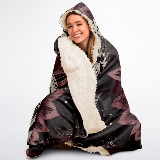 Maroon Mandala Hooded Blanket - Sherpa Fleece with Americana Boho Festival Design