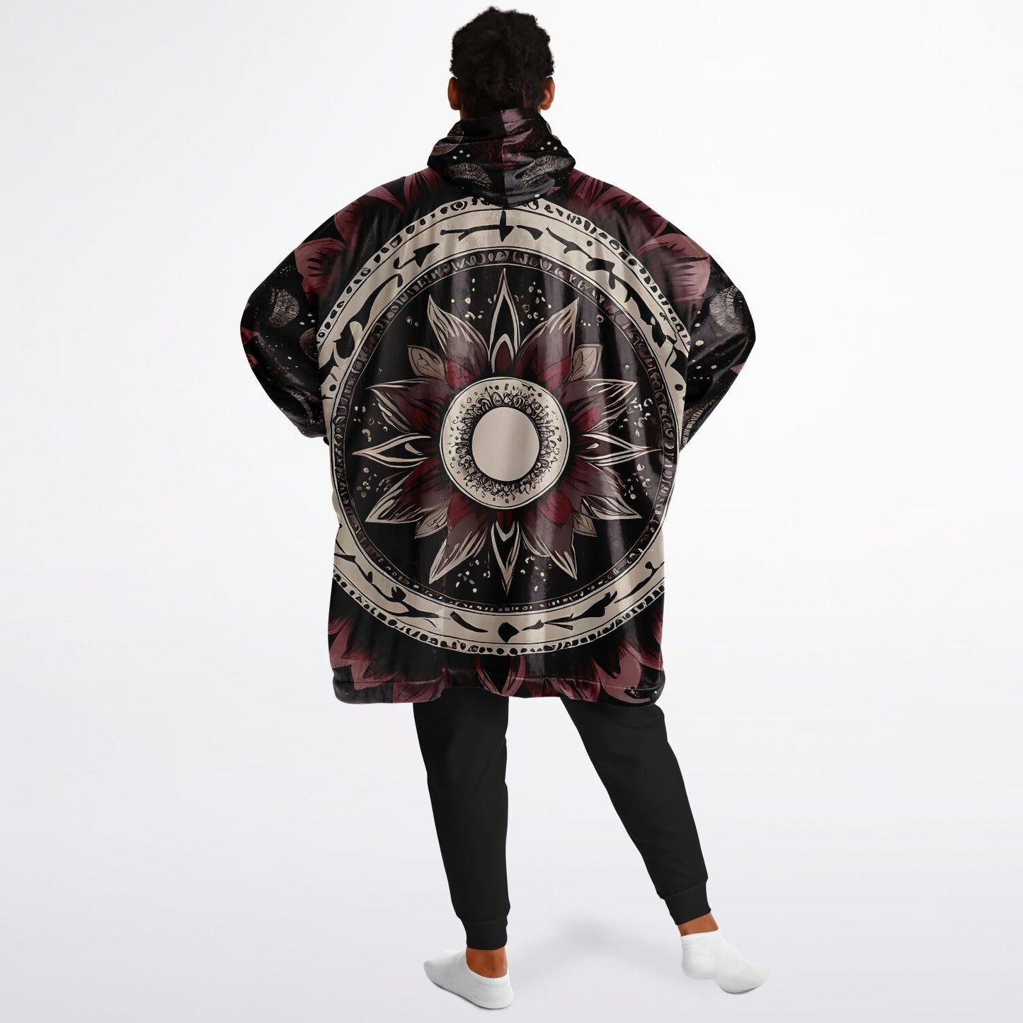 Maroon Mandala Snug Hoodie - Festival Fleece Wearable Hoodie - Essentials Hoodie