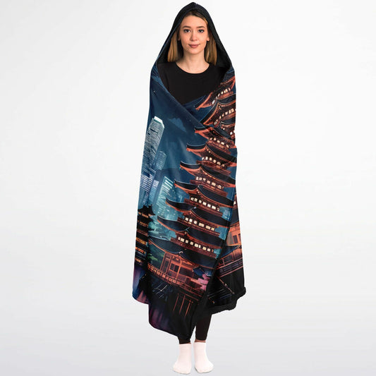 Anime Hooded Blanket - Sherpa Fleece Tokyo Artwork with City Night Vibes