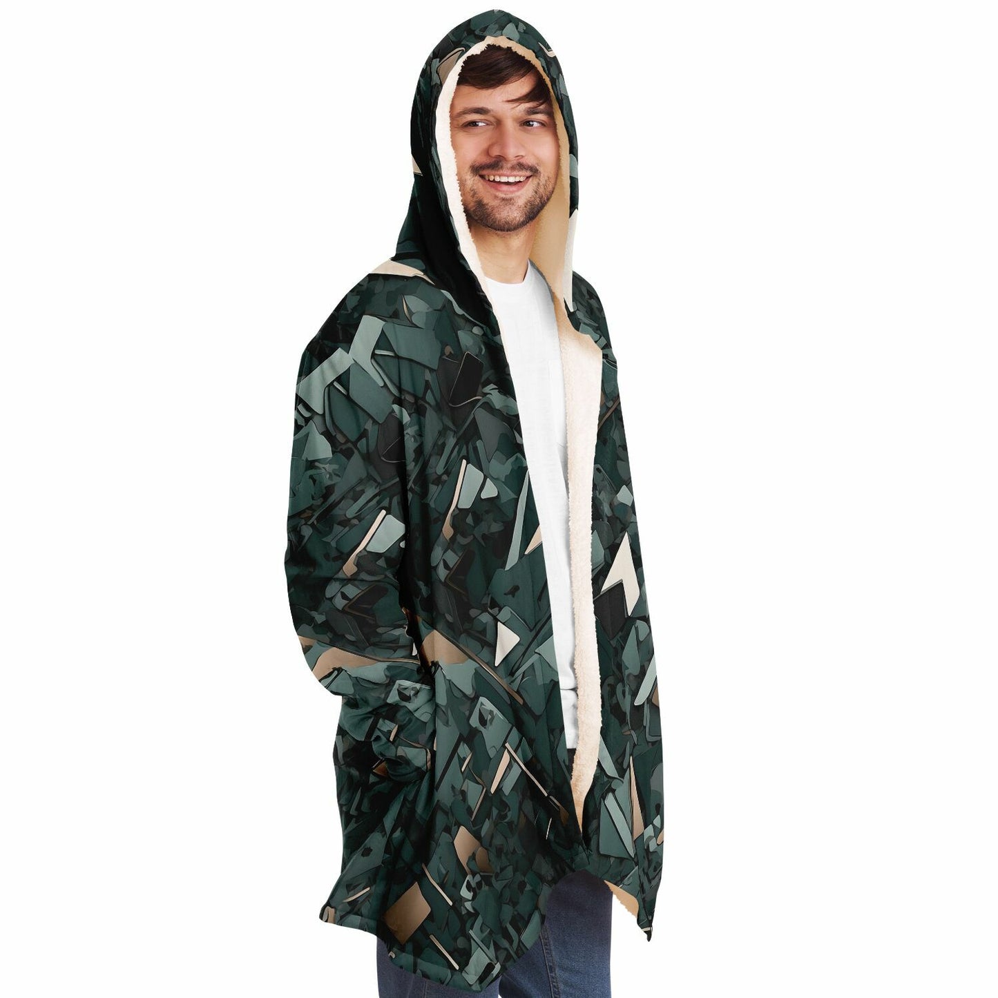 Modern Camo Hooded Cloak - Durable Fleece Cloak with Abstract Camo Pattern
