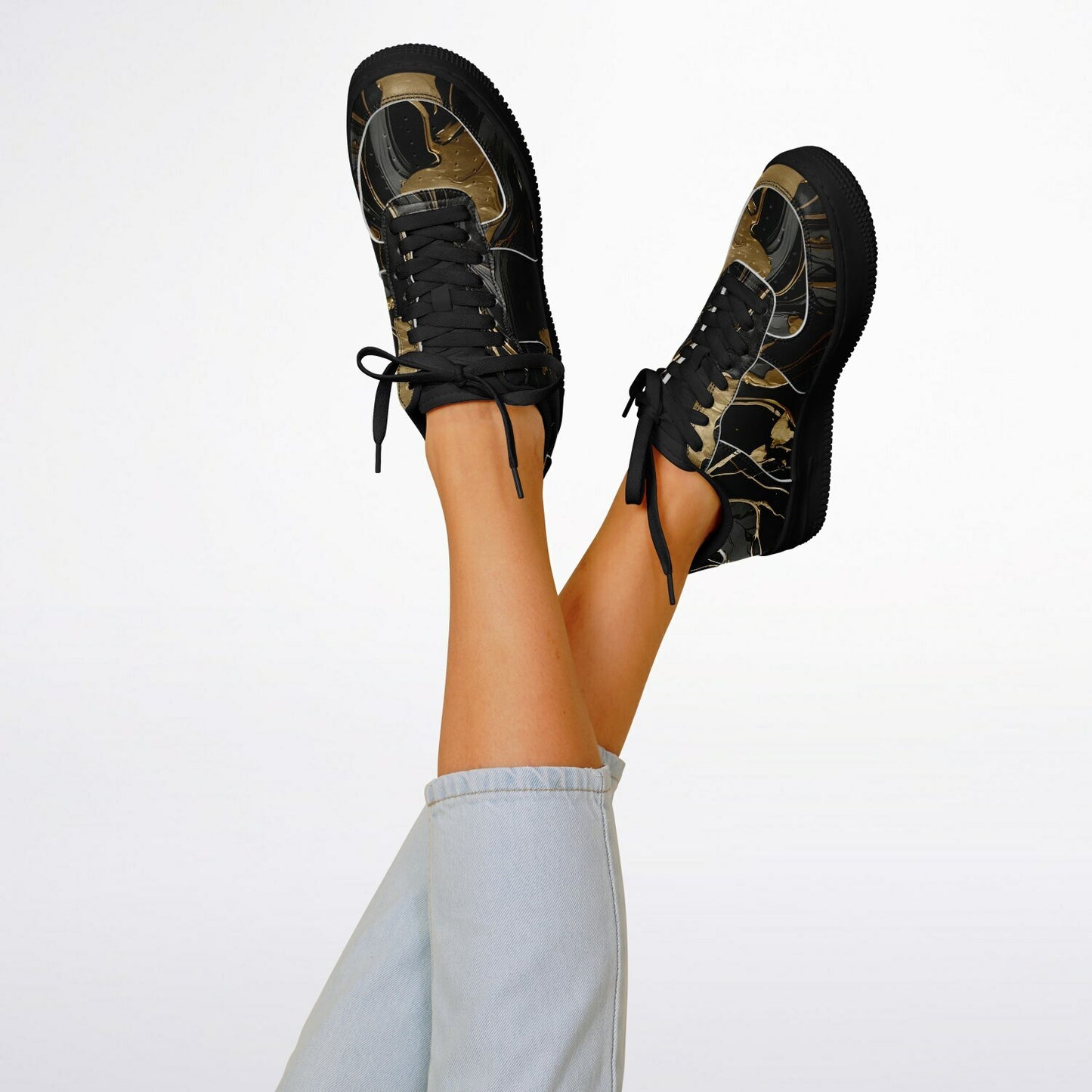 Black & Gold Marble Festival Shoes - Rave Shoes with Durability in Abstract Marble Pattern