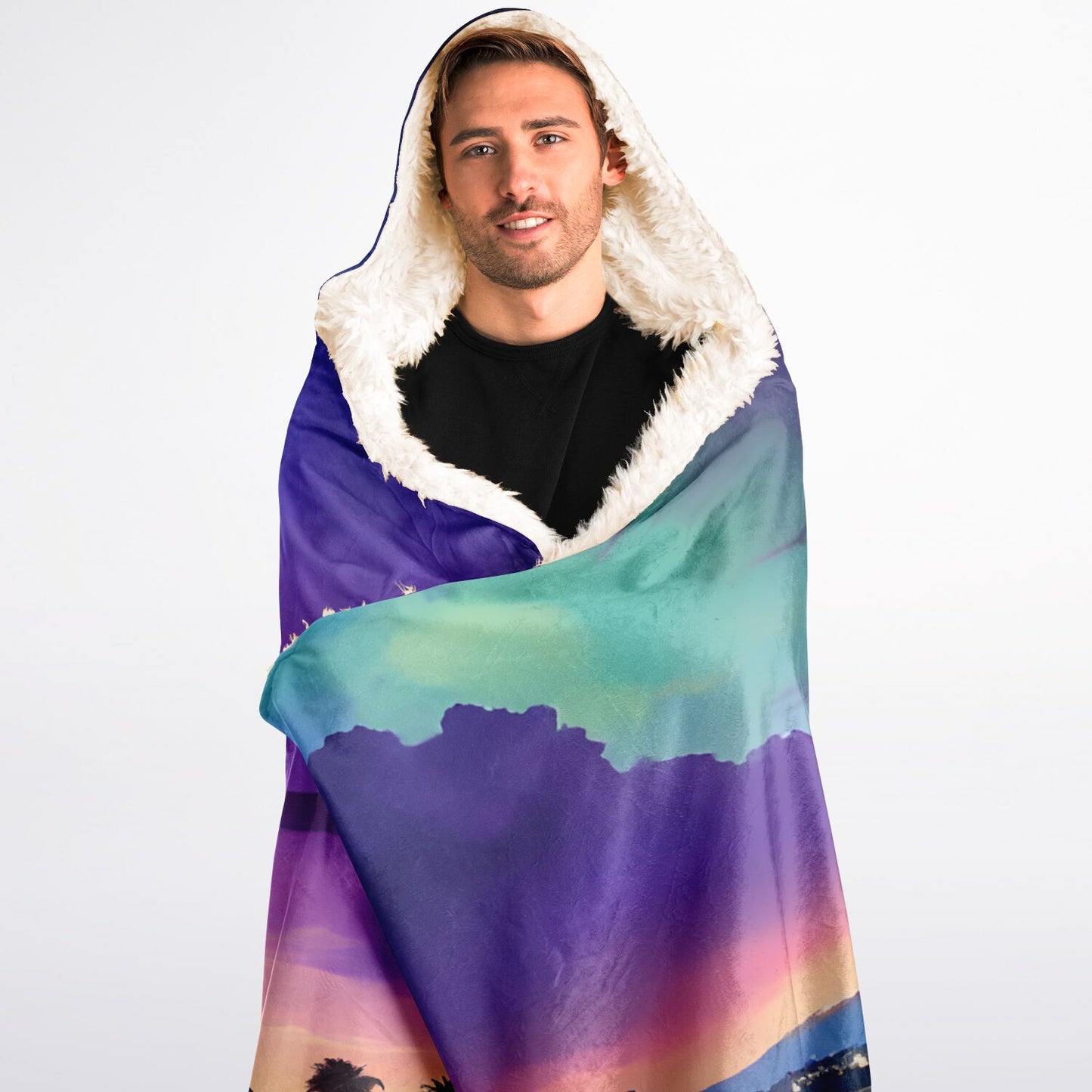 Anime Pyramids Hooded Blanket - Sherpa Fleece with Fantasy Egyptian Artwork Scene