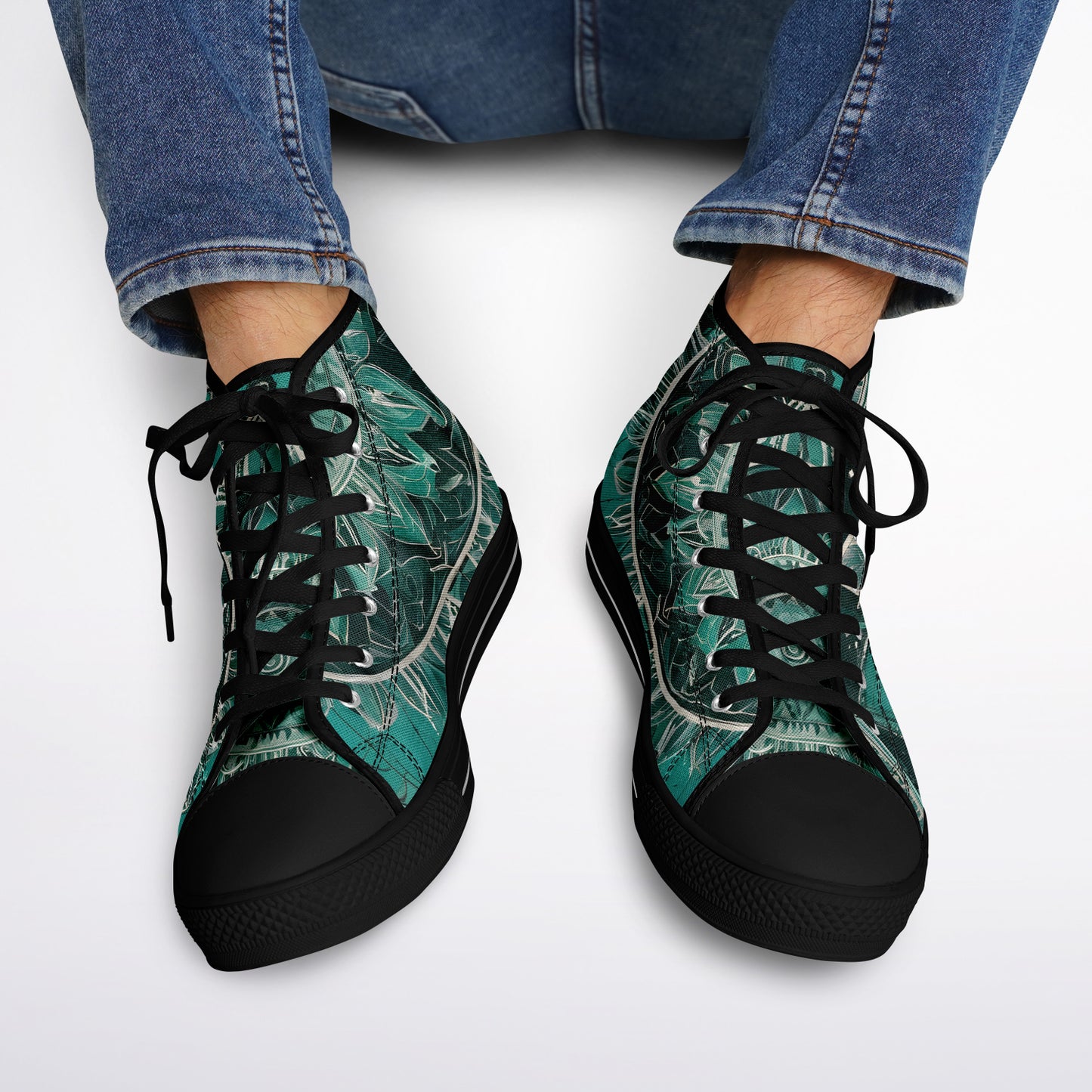 Green Mandala High Tops - Rave Shoes with A Bold Style and All-Day Comfort