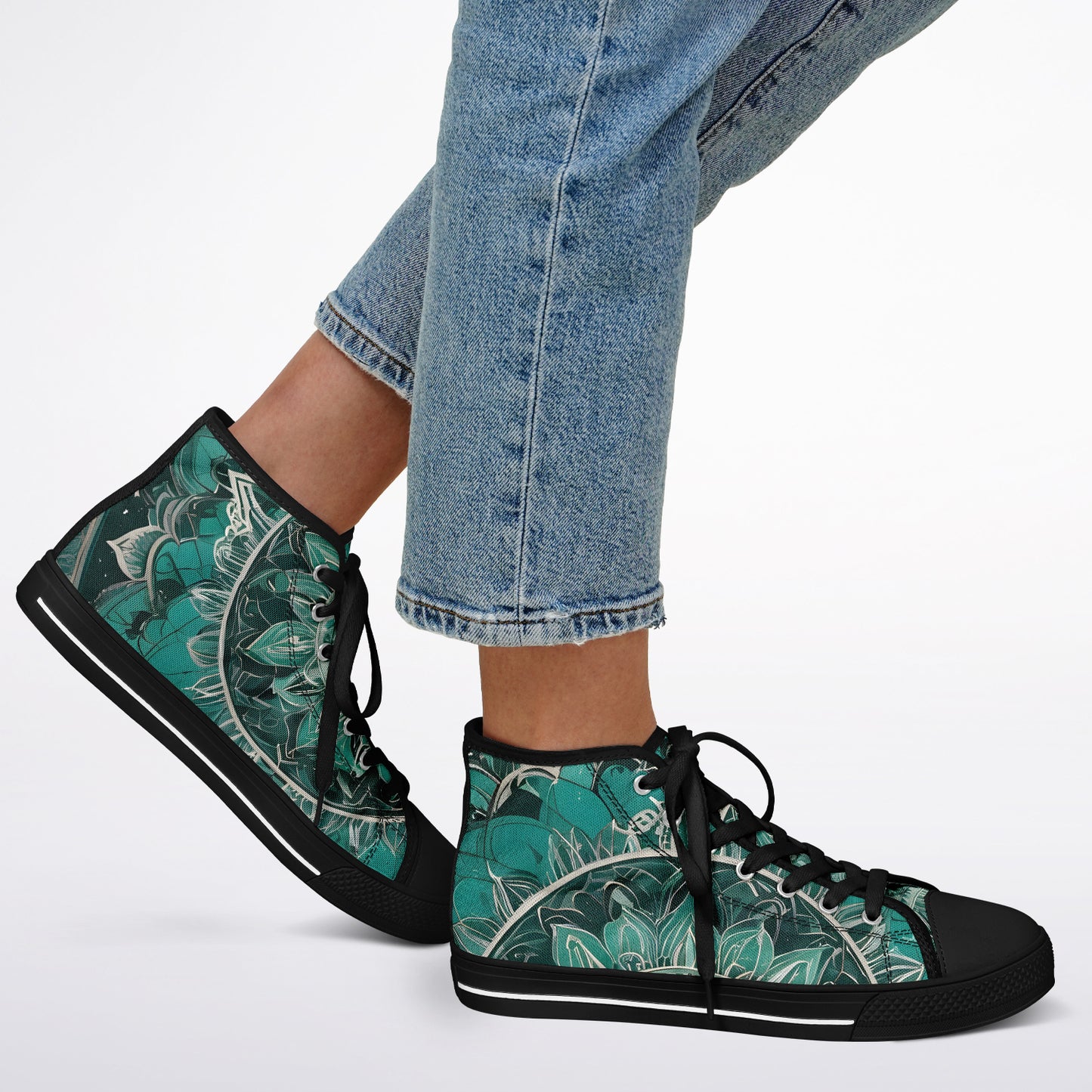 Green Mandala High Tops - Rave Shoes with A Bold Style and All-Day Comfort