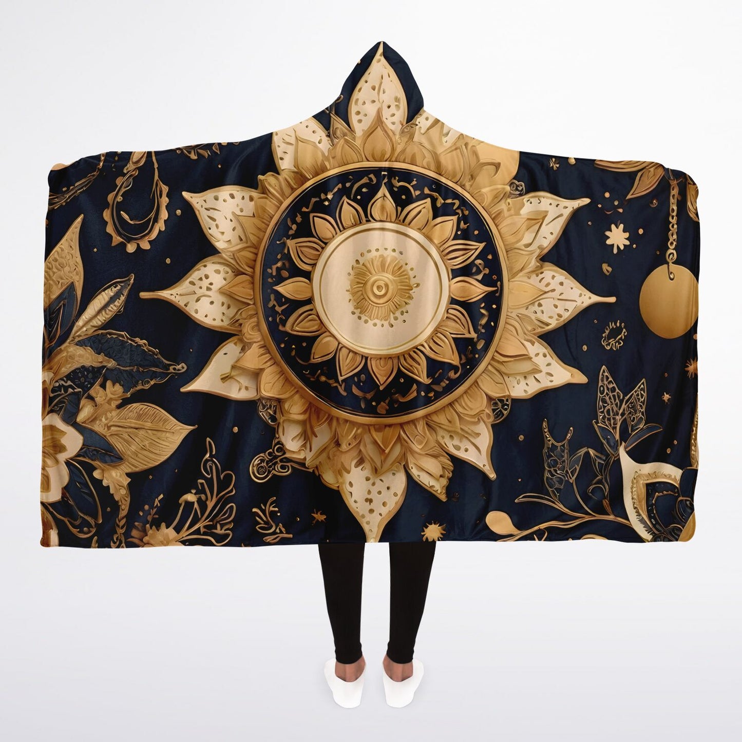 Celestial Blue Boho Hooded Blanket Micro Fleece