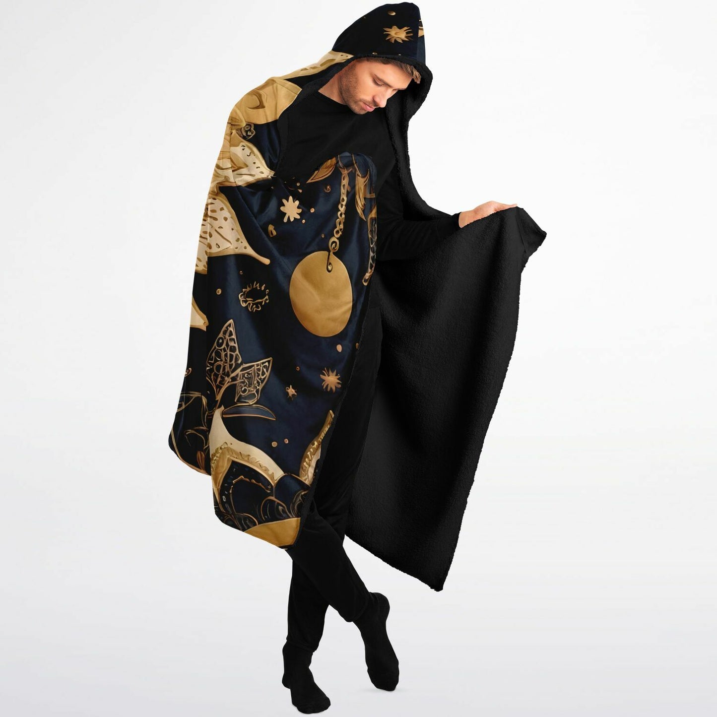 Celestial Blue Boho Hooded Blanket Micro Fleece