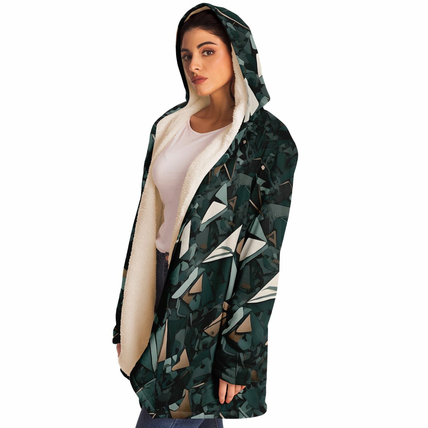 Modern Camo Hooded Cloak - Durable Fleece Cloak with Abstract Camo Pattern